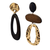 Lozenge Shape Brown Wood and Metal Earrings (6943943622835)