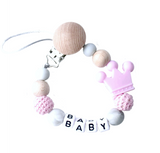 Handmade Wood and Silicone Pacifier Chain Clip & Teething Chew Toy - Soft Pink (7276668715187)