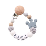 Handmade Wood and Silicone Pacifier Chain Clip & Teething Chew Toy - Soft Pink (7276668715187)