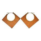 Lozenge Shape Brown Wood and Metal Earrings (6943943622835)