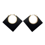 Lozenge Shape Black Wood and Metal Earrings (6943945031859)