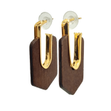 Lozenge Shape Brown Wood and Metal Earrings (6943943622835)
