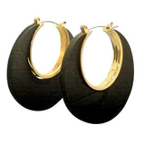 Lozenge Shape Brown Wood and Metal Earrings (6943943622835)