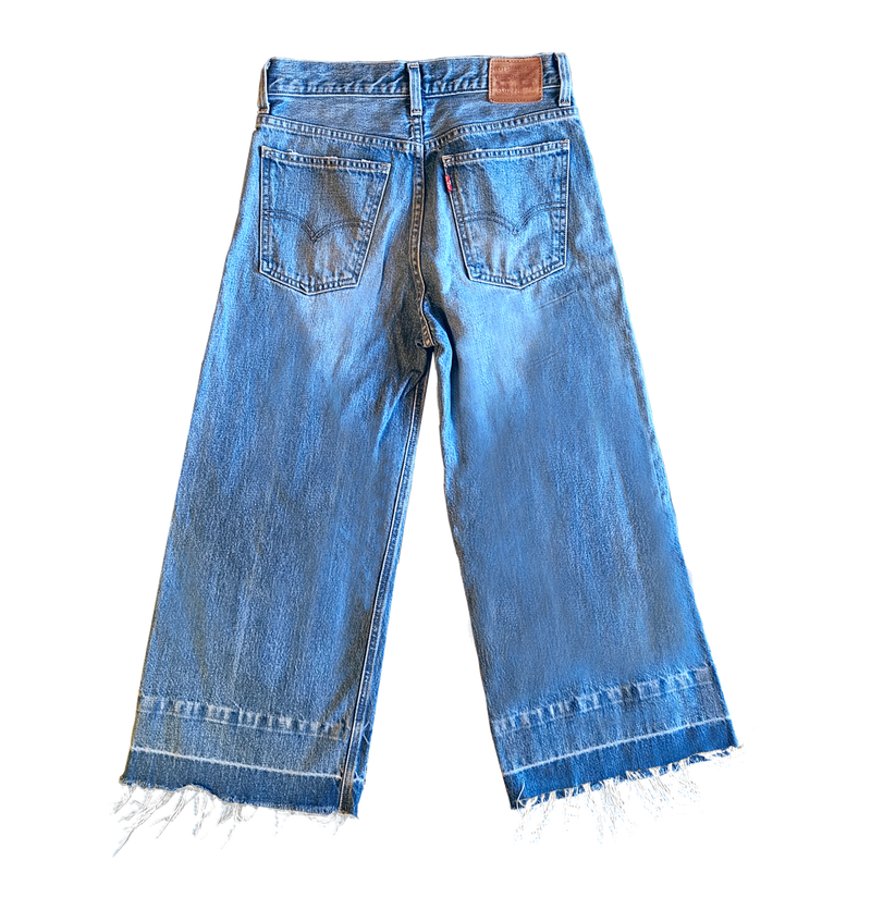 Wide Leg Distressed Fringed Bleach Denim - Levi Strauss (8748169986396)