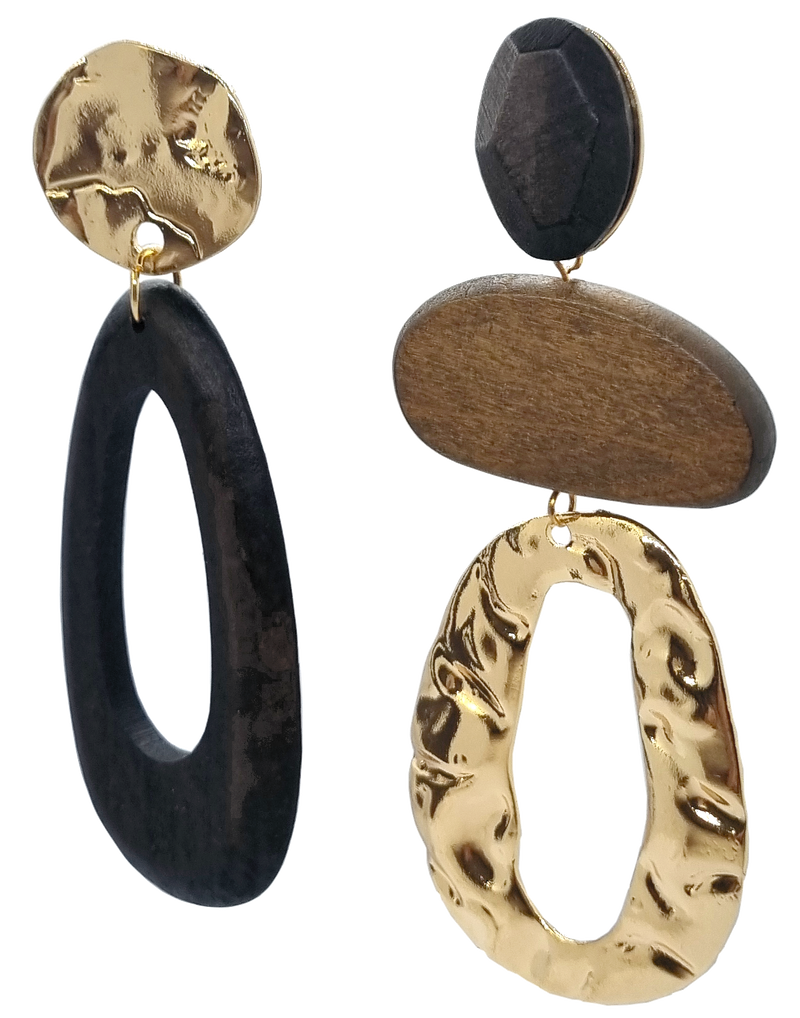 Baroque Wood and Metal Earrings (6943942869171)