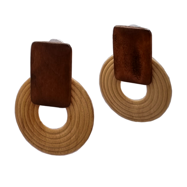 Handmade Ethnic Wooden Drop Earrings - Brown (7263482773683)