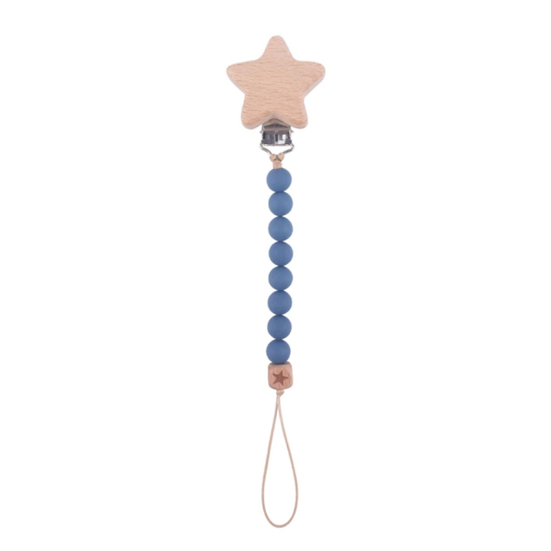 Handmade Wood and Silicone Pacifier Chain Clip - Antique Blue (7276830425267)