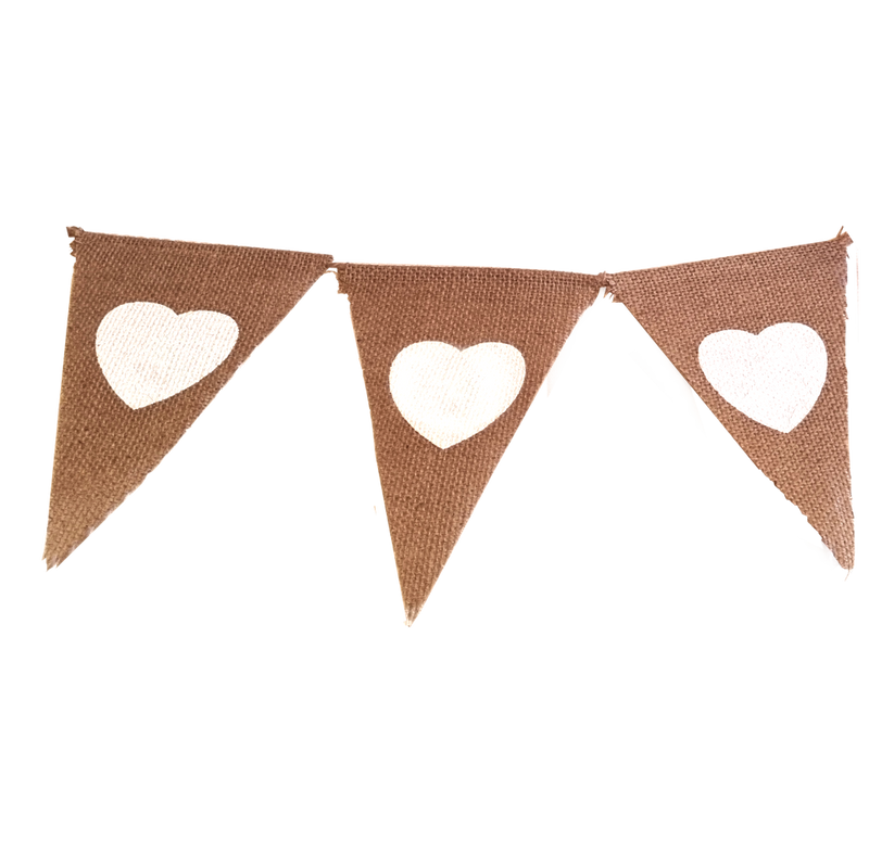 Party Flag Garland with White Hearts - Natural Jute (6915867050163)