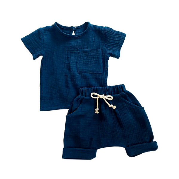 Organic Cotton Baby Set - Short and Top - Dark Blue (7288989384883)