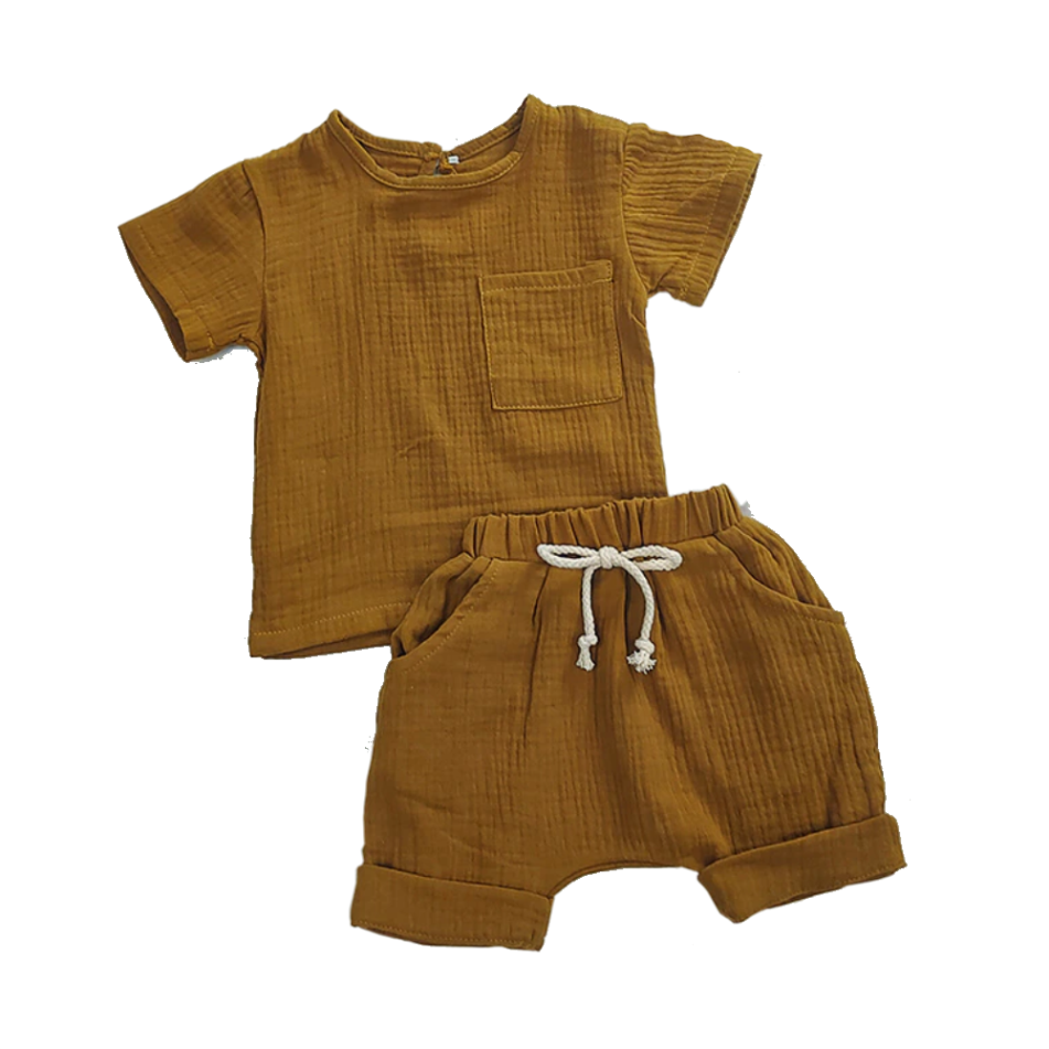 Organic Cotton Baby Set Short and Top Green Olive Maison Dôme