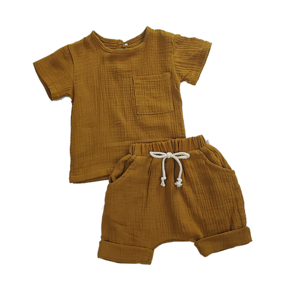 Organic Cotton Baby Set - Short and Top - Ochre (7288989843635)