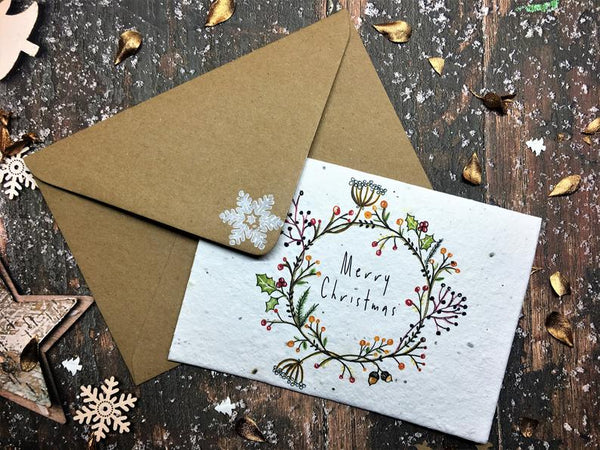 Handmade Plantable Seed Paper Illustrated Christmas cards (6136435081395)