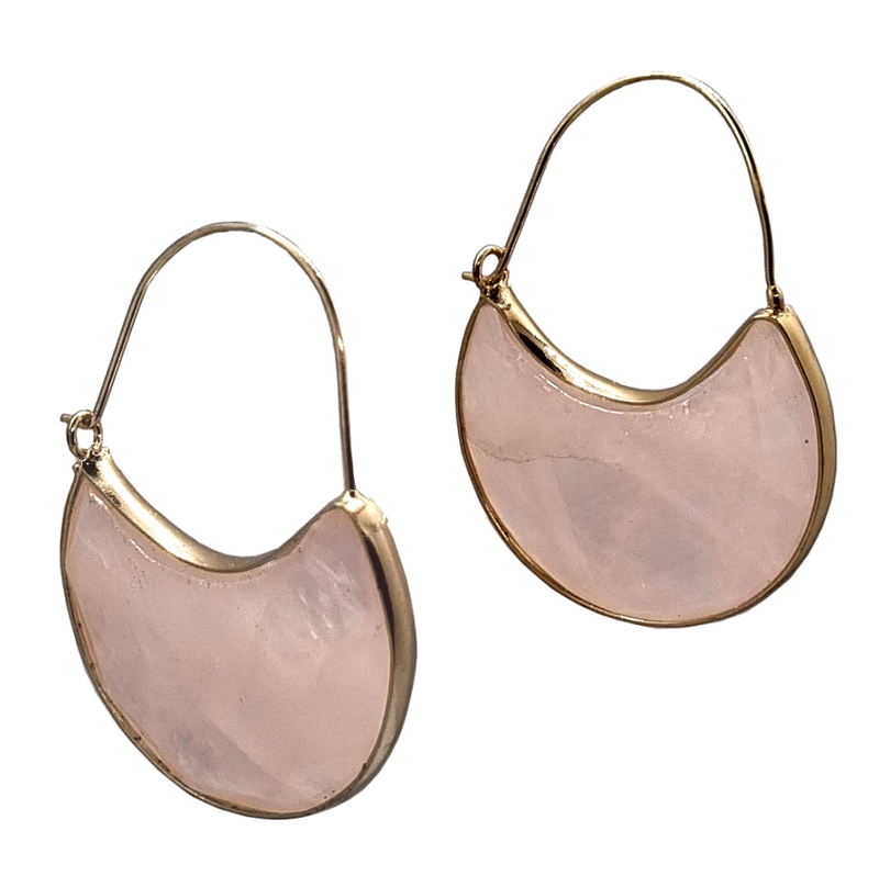 Rose Quartz & Brass Hoop Earrings (7263666405555)