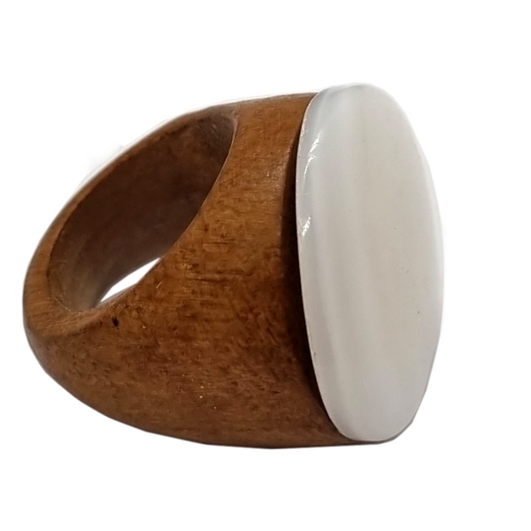 Mother of Pearl and Wood Ring (7265499119795)