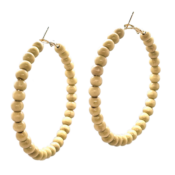 Handmade Bohemian  Wooden Beads Hoop Earrings (7263477235891)